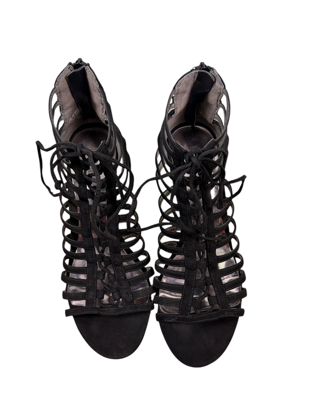 Carlos Santana Black Lace-Up Cage Wedge Sandals Size 7.5 - Picture 3 of 12
